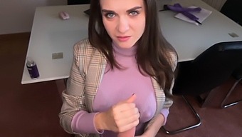 Stepmother'S Seduction: Office Encounter With Stepson, Exposing Her Luscious Breasts And Giving Him A Handjob
